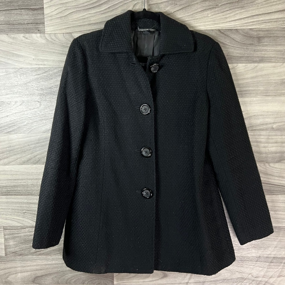 Briggs New York Peacoat Womens 8 Black Textured Acrylic Blend Button‎ Lined Warm